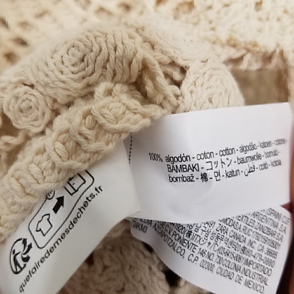 Zara Crochet Long Sleeve Cropped Top Cream Size S - Picture 6 of 6